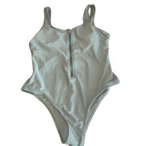 Mint Green One-Piece Swimsuit With Front Zipper Detail Nylon/Spandex Blend For W